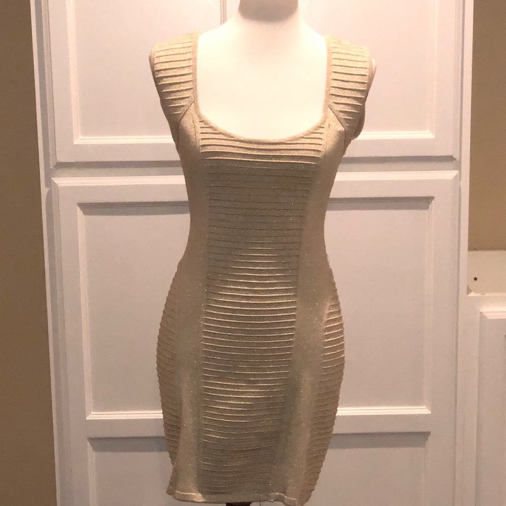 Gold metallic bandage mini dress
